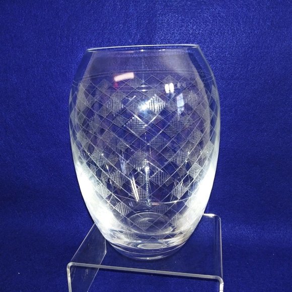 Crystal Vase Plaid Diamond Etched Design Pattern Collectible Vintage 7" - Picture 1 of 7